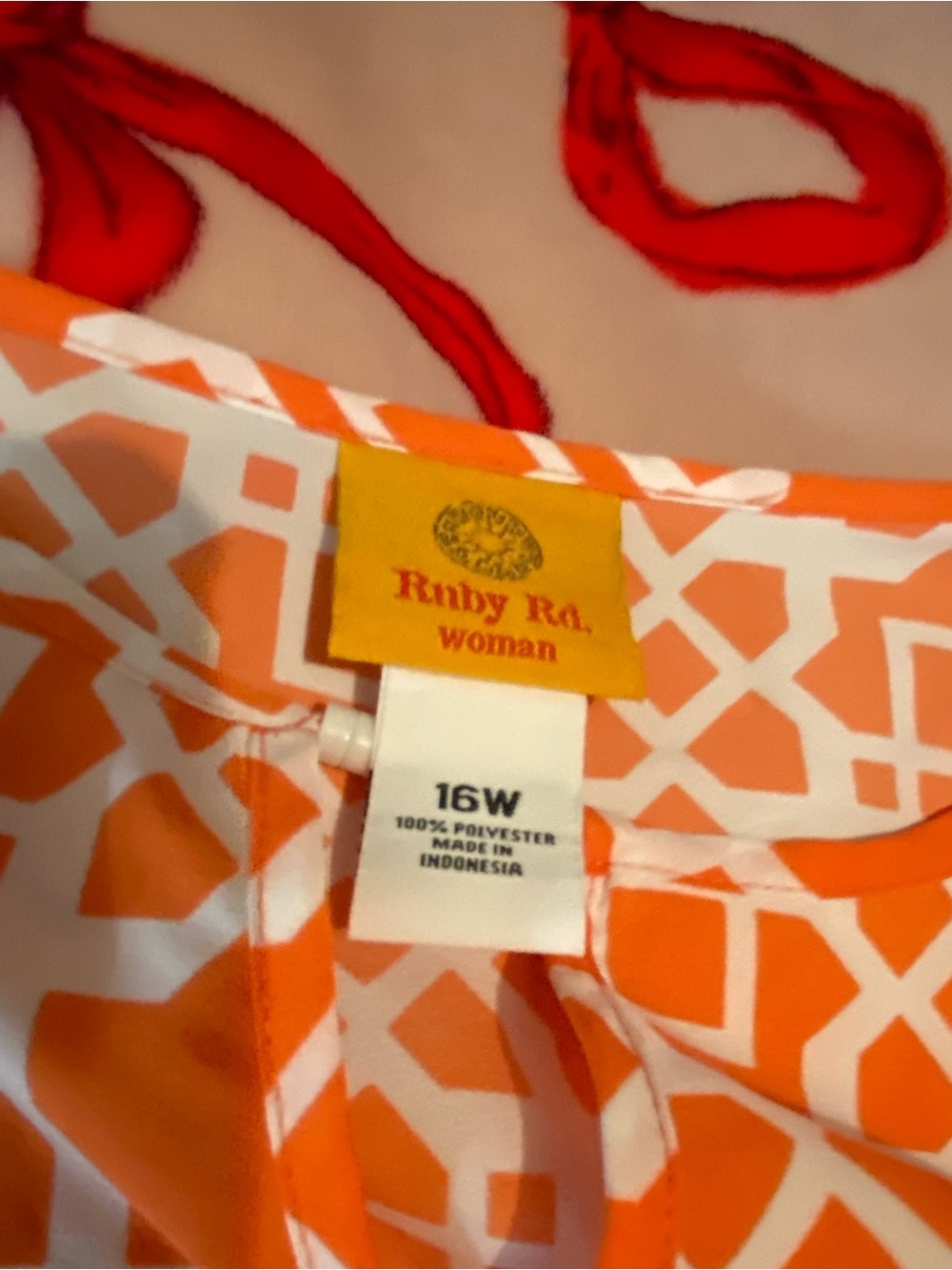 Ruby Rd. Orange and White Geometric Top - Picture 4 of 11